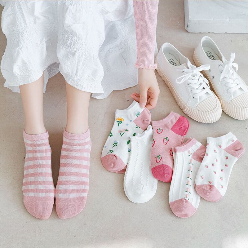 [HCM]Set 5 đôi vớ Hồng dâu xinh yêu