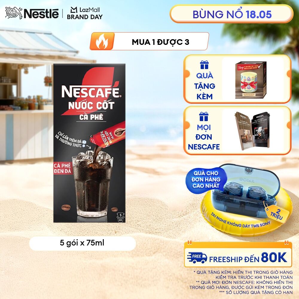 [ƯU ĐÃI THÁNG 5] NESCAFÉ Nước Cốt Cà Phê vị Café Đen Đá (Hộp 5 Gói)- FUJJI
