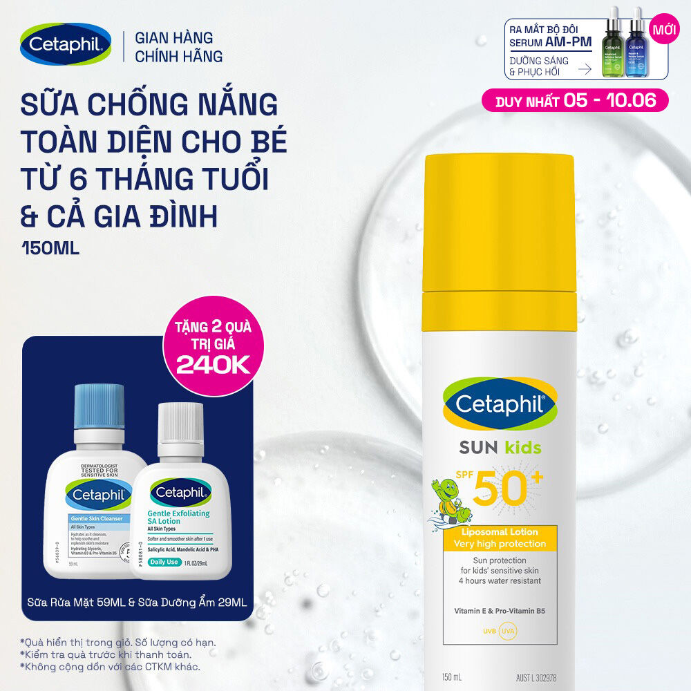 Sữa chống nắng dịu lành cho làn da nhạy cảm của bé từ 6 tháng tuổi CETAPHIL BABY SUN KIDS 150ML