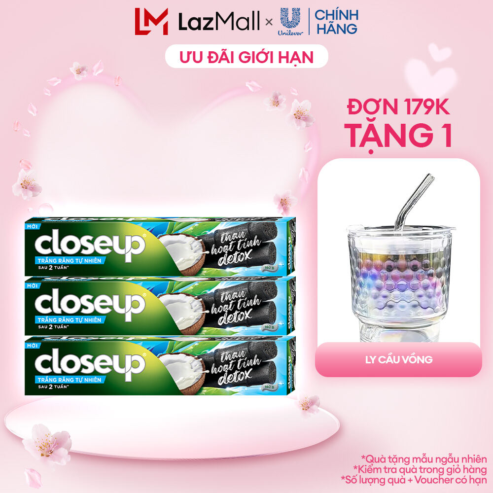 Combo 3 Kem Đánh Răng Closeup Giúp Làm Trắng Răng Tự Nhiên Sau 2 Tuần Với Chiết Xuất Dừa Và Than Hoạ