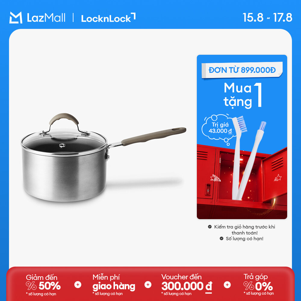 Nồi sâu lòng chống dính LockLock Handycook 14cm LHD1141 - 1 tay cầm dài - Có kèm nắp - Màu xám