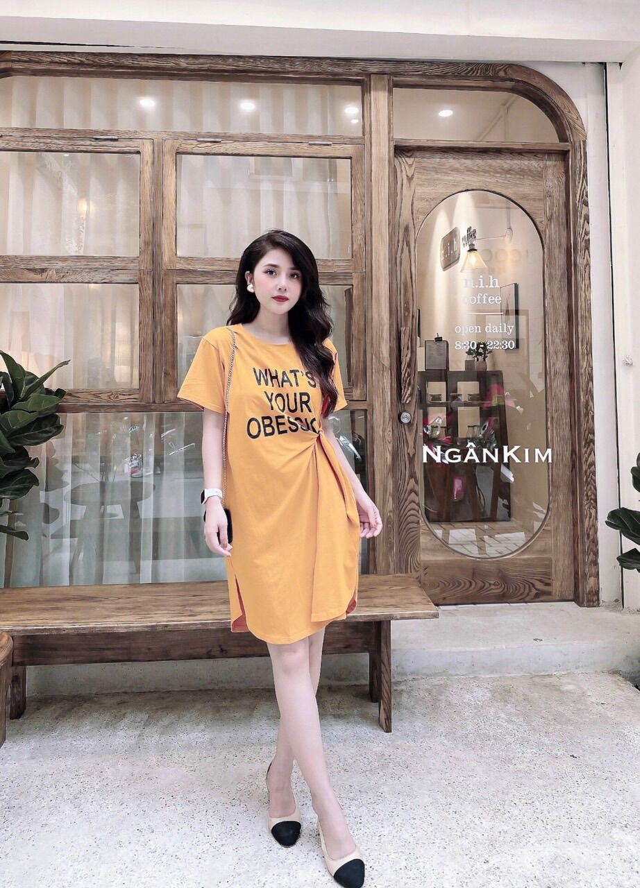 Đầm thun mặc nhà, đầm xoắn eo, đầm thun bầu