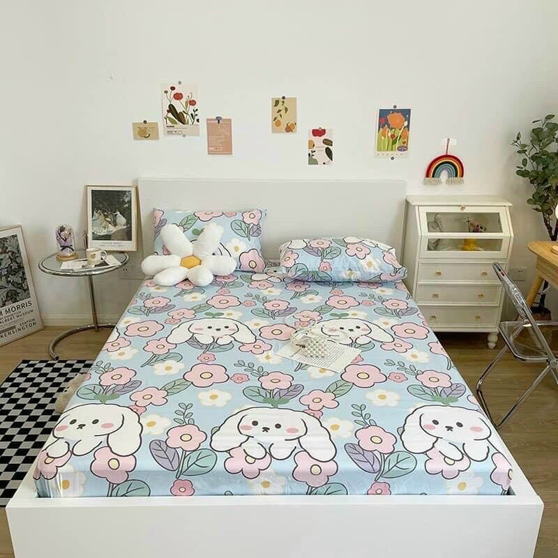 (com bo giá rẻ) chăn ga gối sét 5 món cotton poly mẫu mới gồm( 1 chăn hè trần bông+1 ga chun+2 vỏ gối+1 vỏ gối ôm)