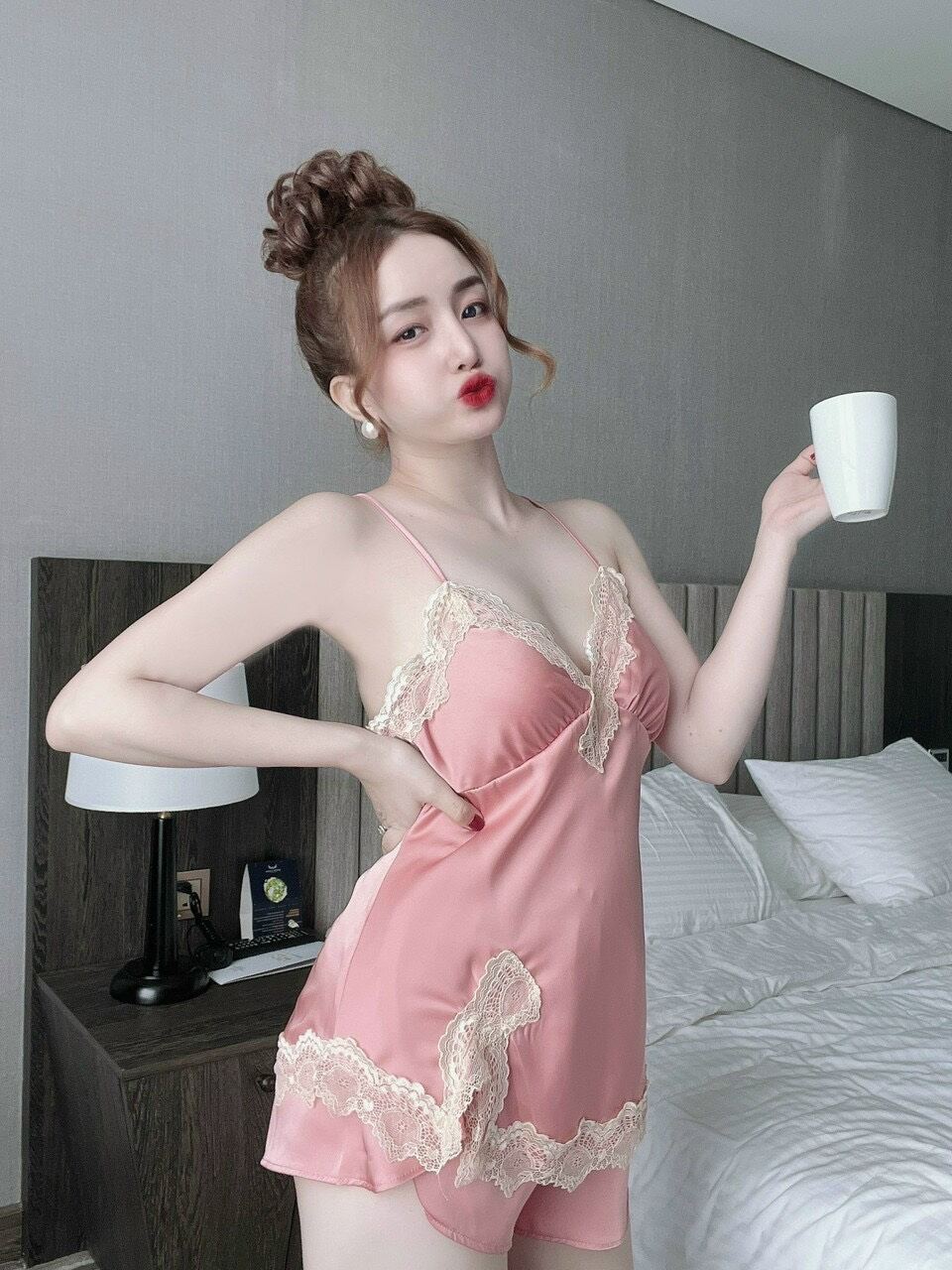 Đồ ngủ sexy nữ, Đồ ngủ 2 dây chất phi lụa mềm mát