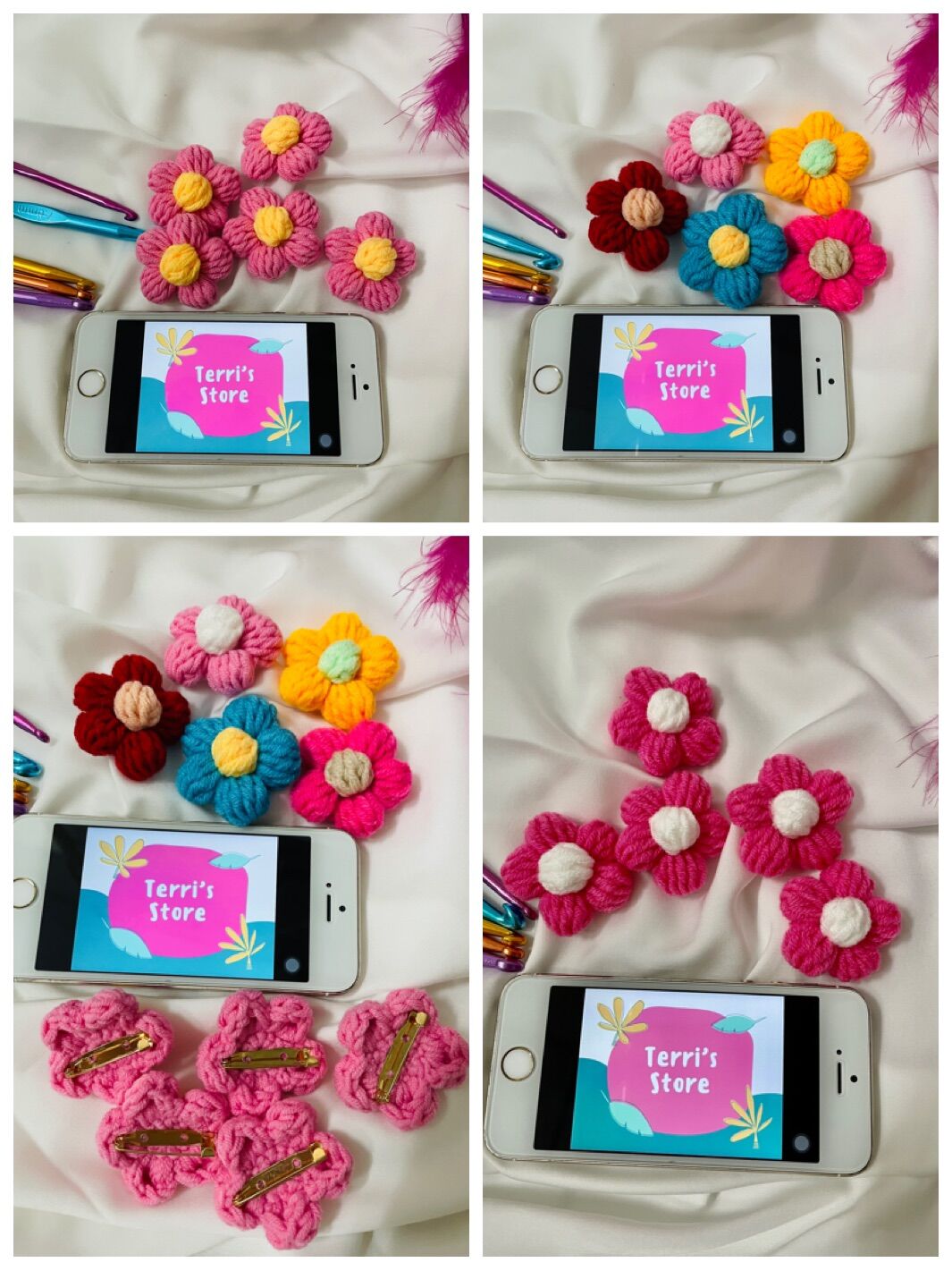 Pin cài áo/túi xách bông hoa bằng len sợi - 100% Handmade thủ công