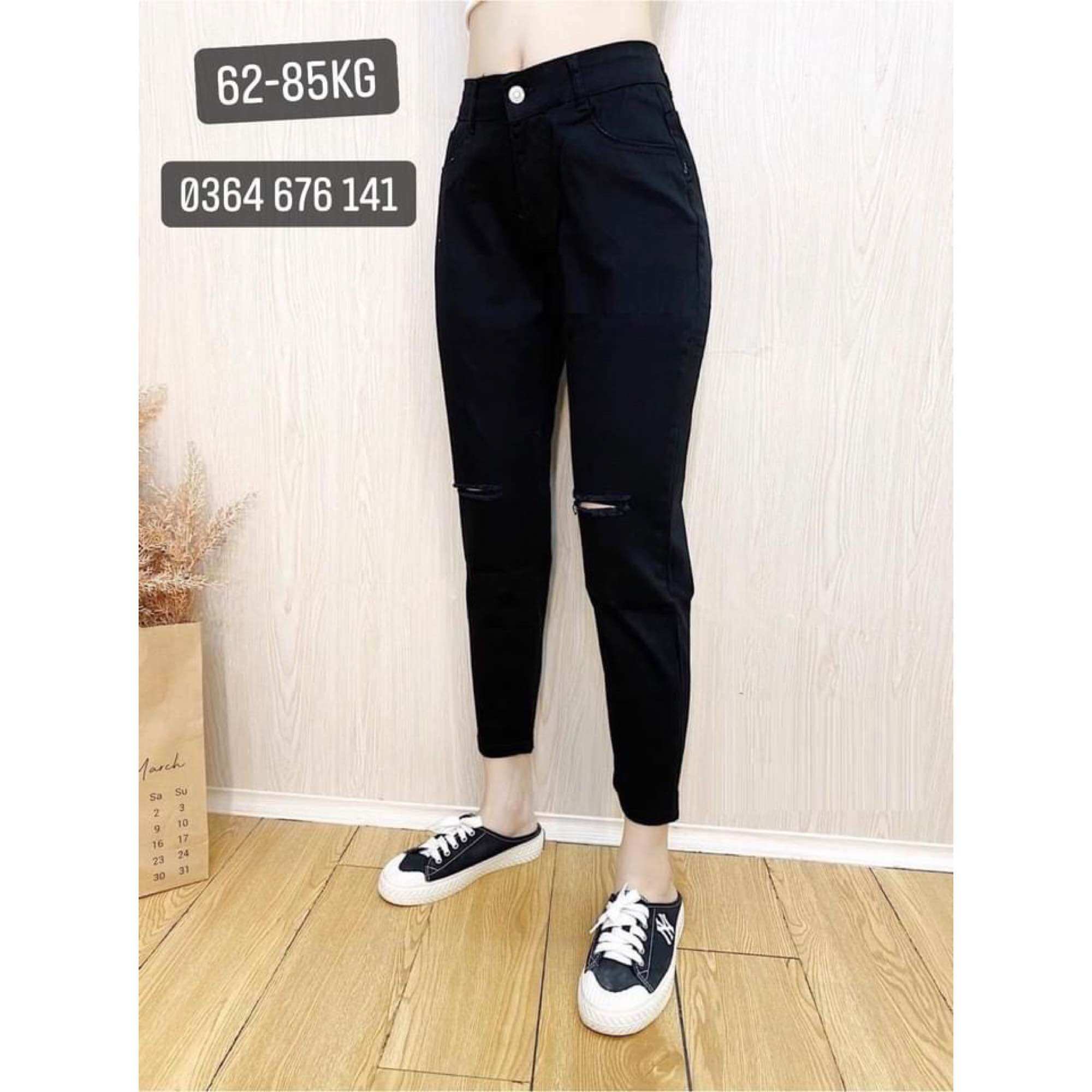 Quần jean baggy đen rách gối