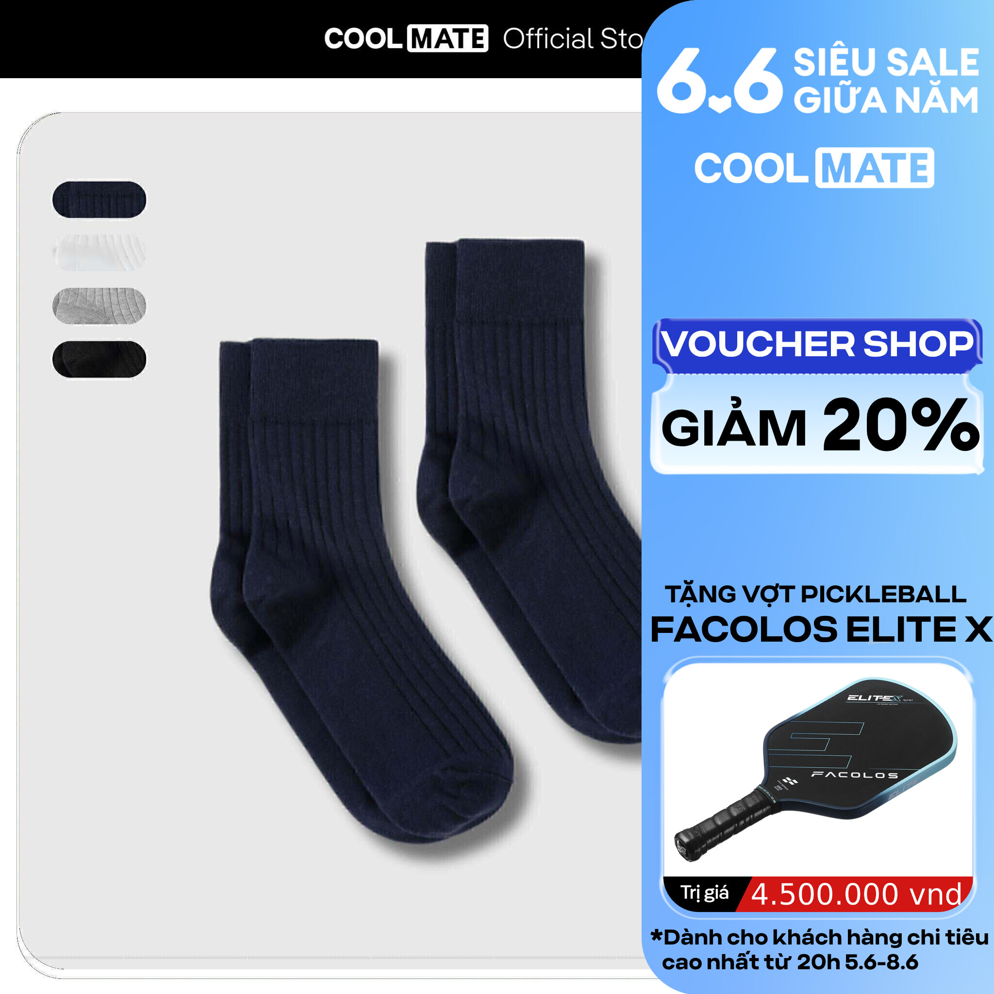 Combo 2 đôi Tất cổ trung Cotton Ribbed Thoáng khí Coolmate