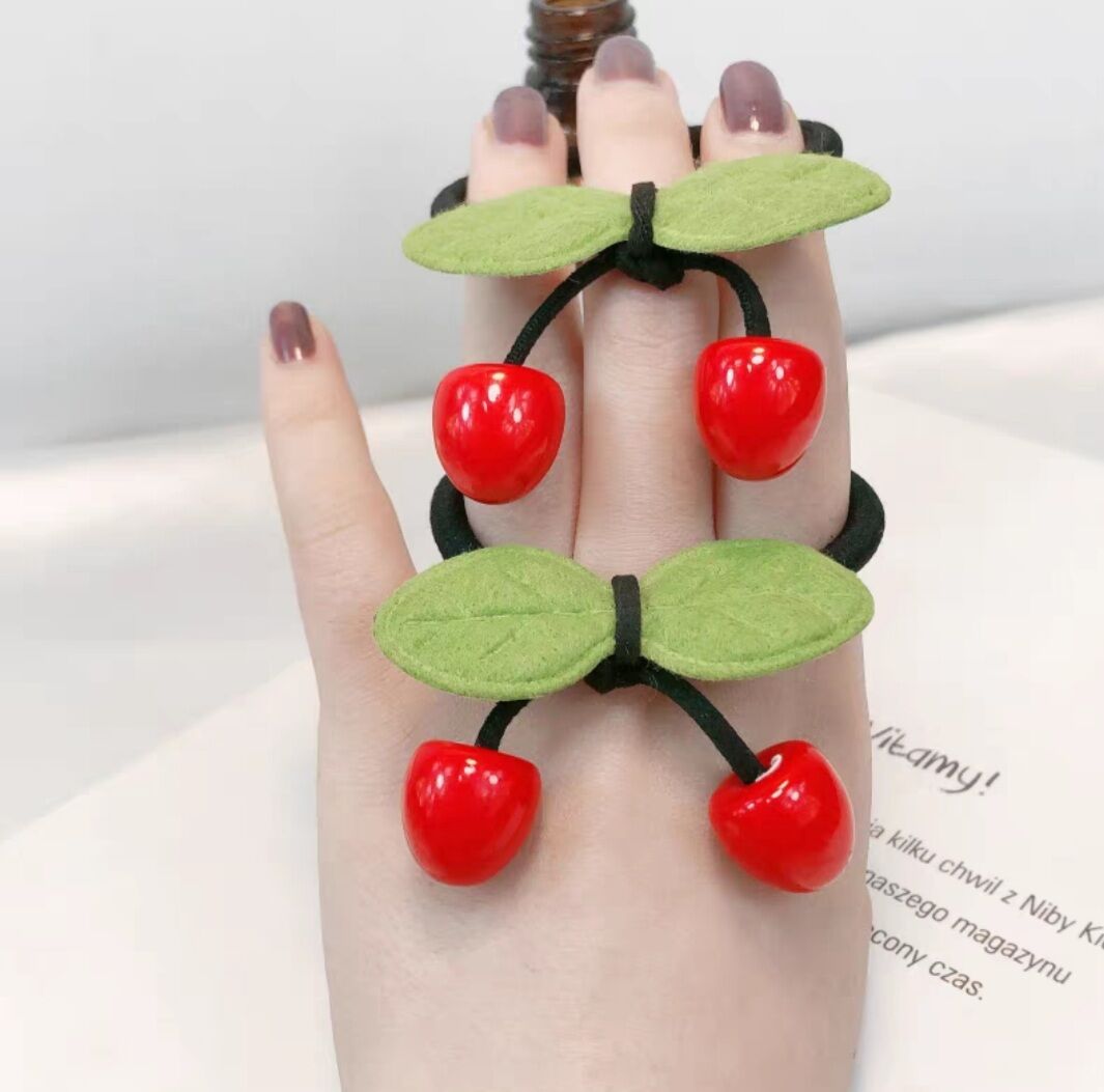 Dây cột tóc quả cherry lá xanh xinh xắn