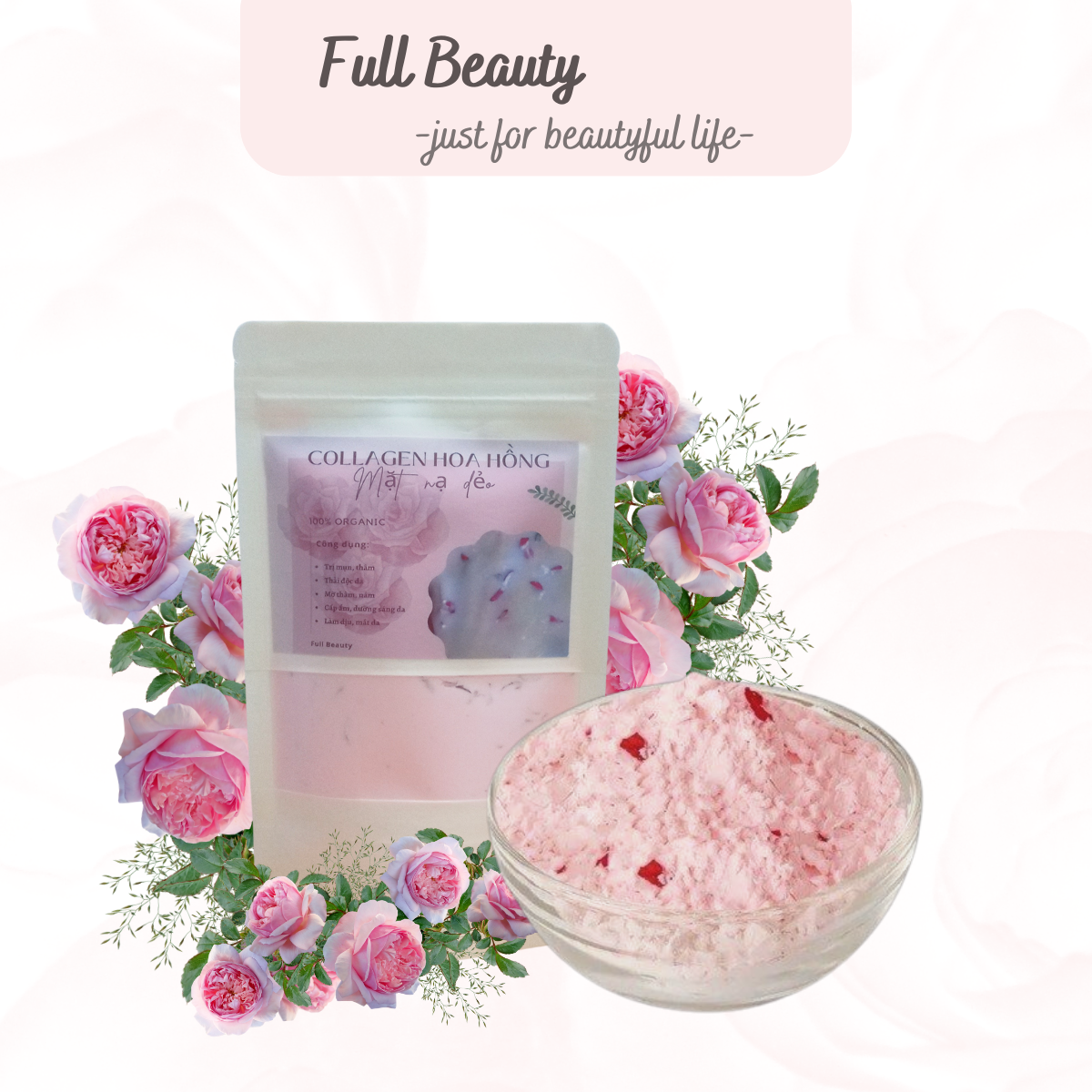 Mặt Nạ Dẻo Collagen Hoa Hồng Handmade By Full Beauty
