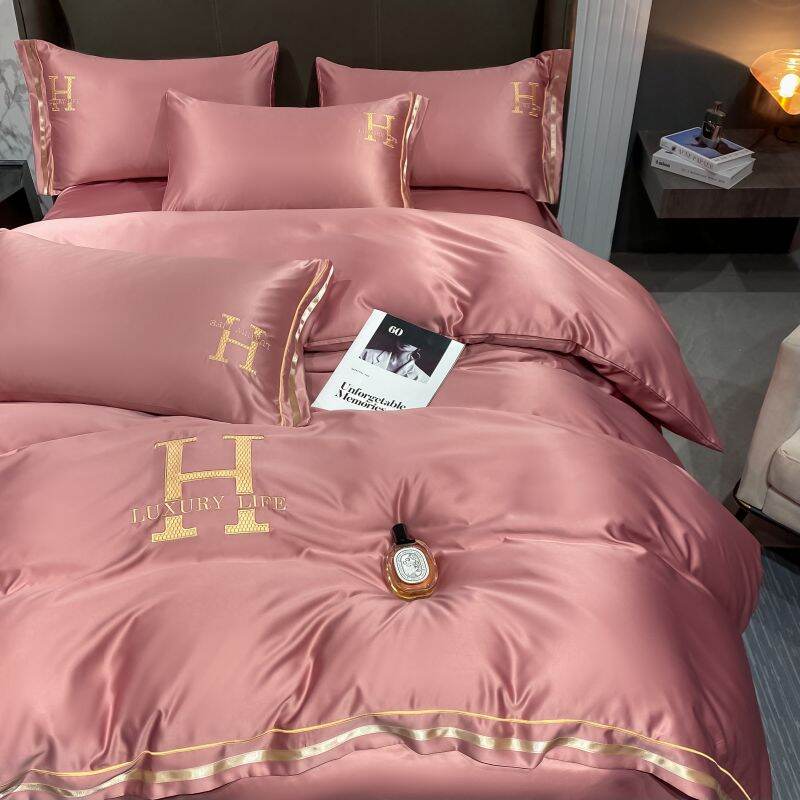 Bộ chăn ga giường tencel cảm giác cao cấp sang trọng nhẹ nhàng ngủ trần bằng lụa tơ tằm bộ chăn ga giường lụa thật mùa hè