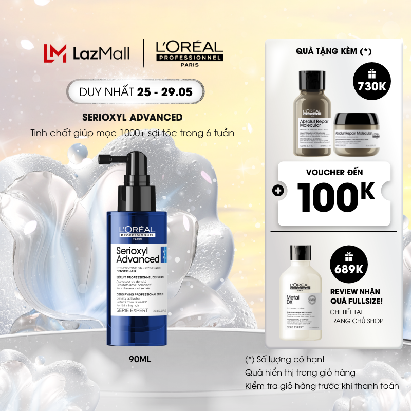 Tinh chất xịt mọc tóc – làm dày tóc chuyên nghiệp L’Oréal Professionnel Serioxyl Advanced 90ml – Dành cho tóc thưa, mảnh, rụng