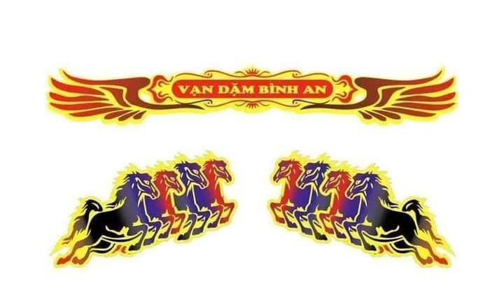 Bộ tem ngựa, Vạn dặm bình an dán trang trí xe tải. Tem ngựa tứ mã, Tem decal chữ vạn dặm bình an. Tem dán đầu xe tải. Tem trang trí xe tải
