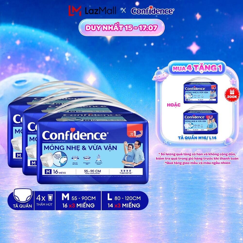 Combo 3 Tã quần người lớn CONFIDENCE SLIM&FIT size M16 /L14 miếng