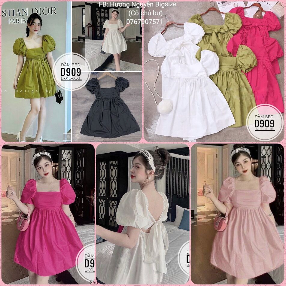 60-90kg bigsize đầm babydoll nơ lưng d909