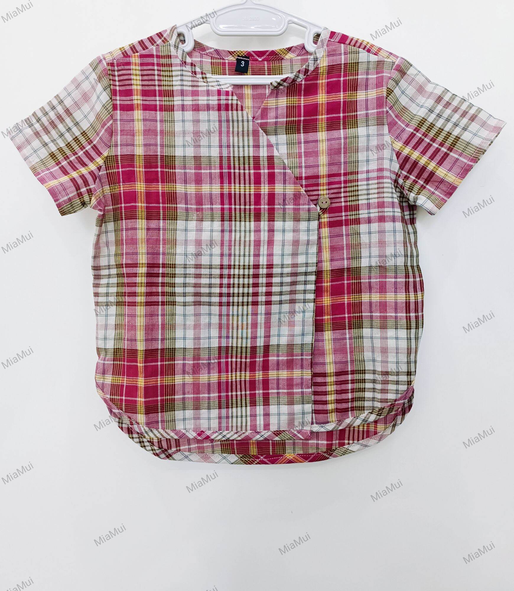 Áo cổ chéo cách điệu sọc caro cho bé MIAMUI (9-18kg)