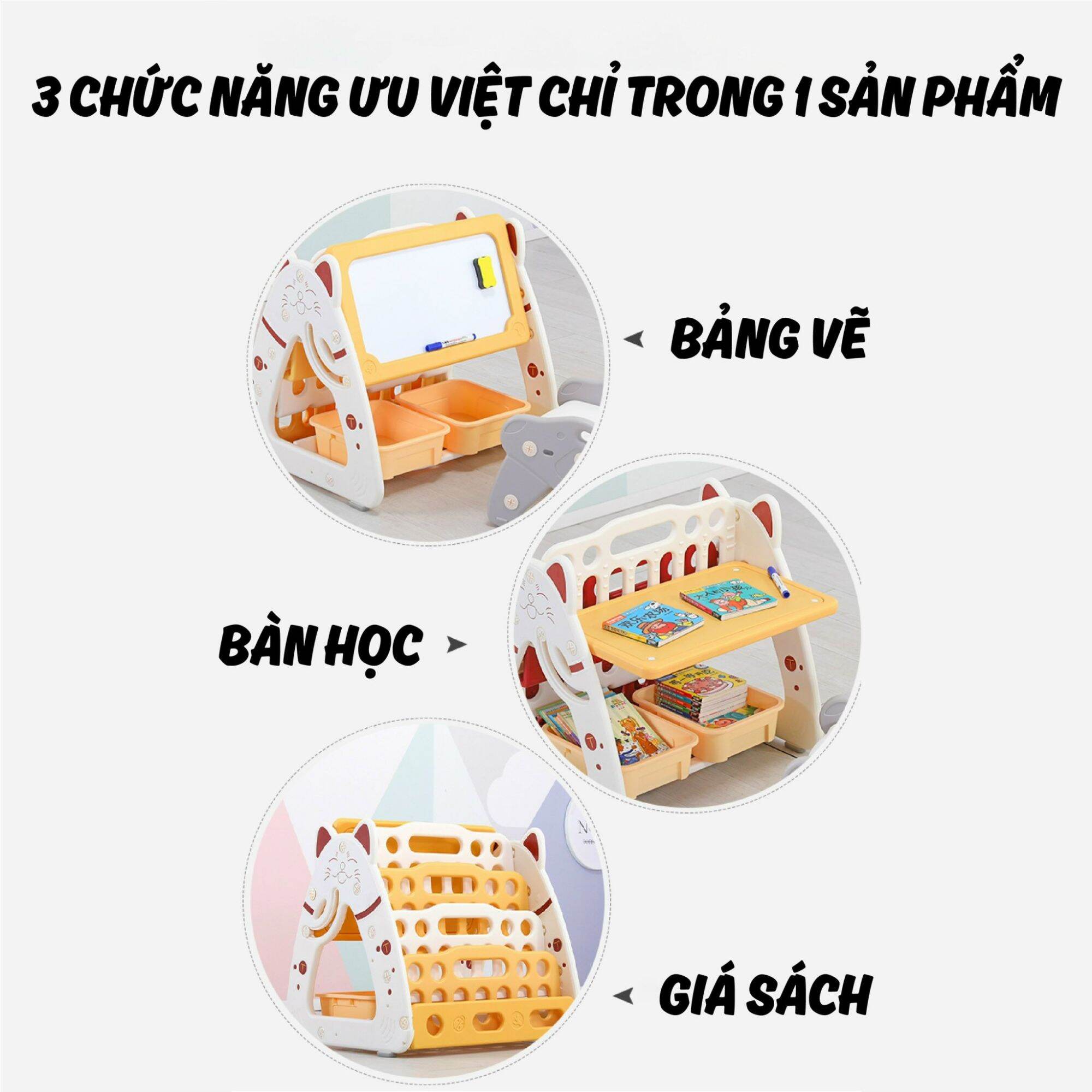 BẢNG VẼ KỆ SÁCH BÀN HỌC HOLLA 3IN1