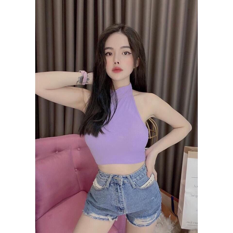 Áo croptop cổ yếm hở lưng nhiều màu