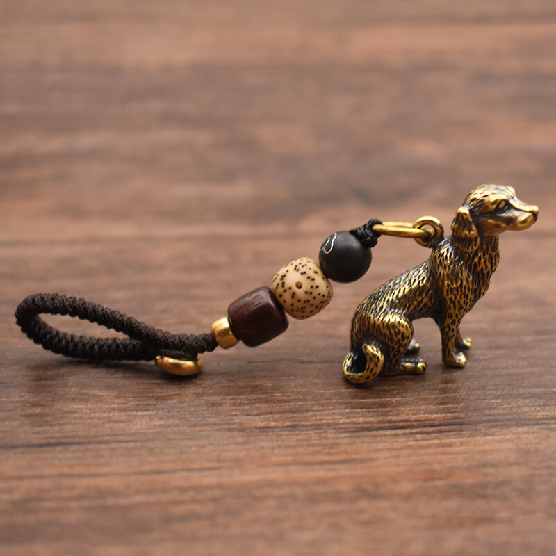 Móc chìa khóa đồng thau móc chìa khóa ô tô năm tuổi 12 con giáp đặc ruột thủ công đồng nguyên chất móc treo nam nữ