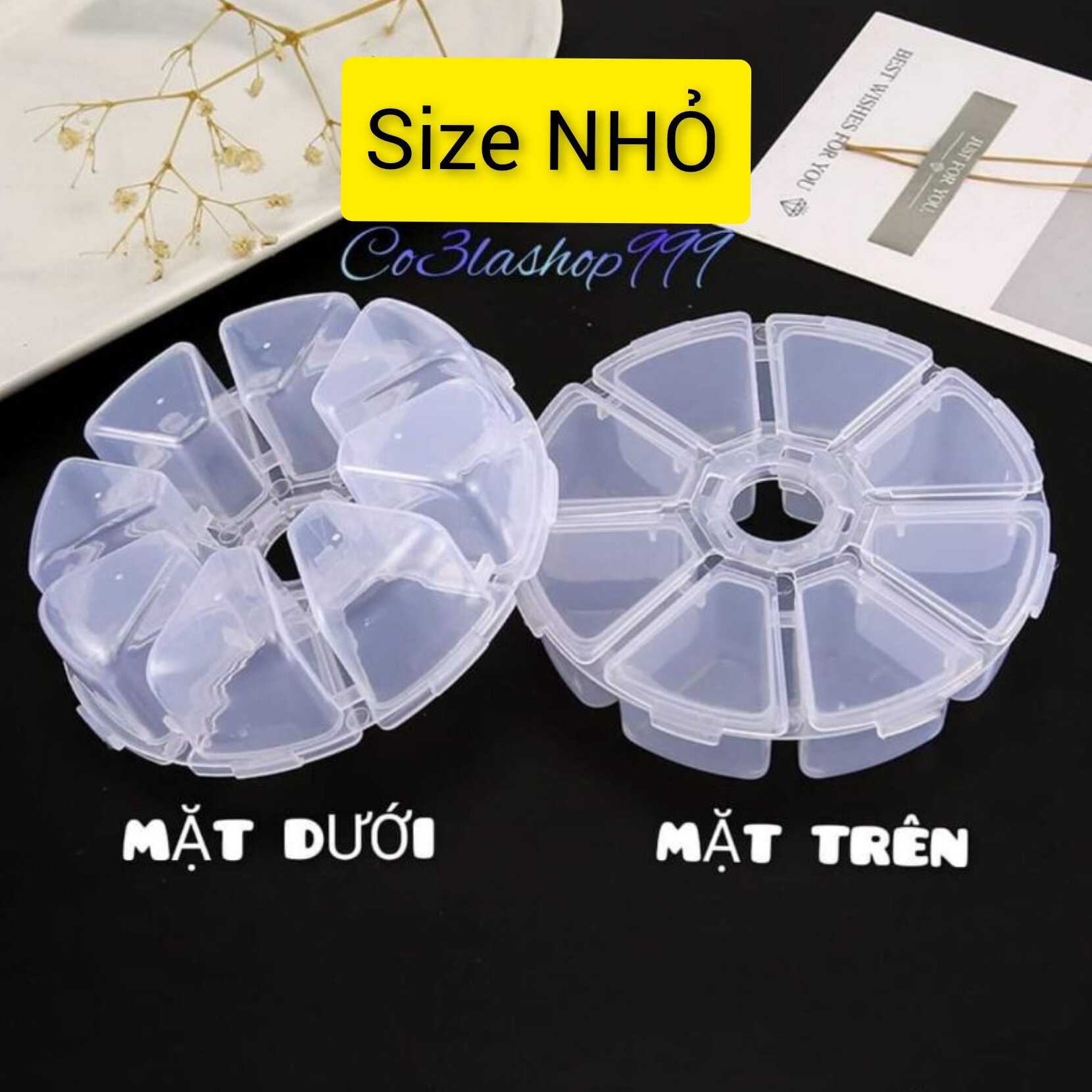 Hộp tròn 8 ô NHỎ đựng phụ kiện nail đồ dùng mini (1 CÁI)