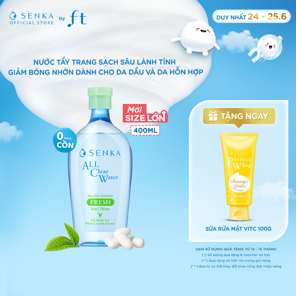 Nước tẩy trang micellar giảm bóng nhờn SENKA A.L.L. CLEAR WATER MICELLAR FORMULA FRESH N 400ML