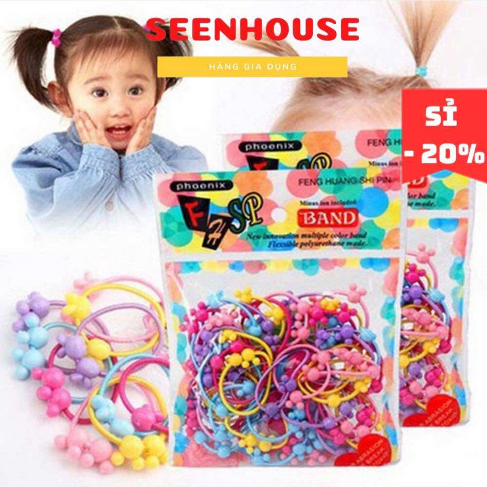 Sét 10 dây cột-buộc tóc gấu-dâu Hồng đáng yêu cho bé