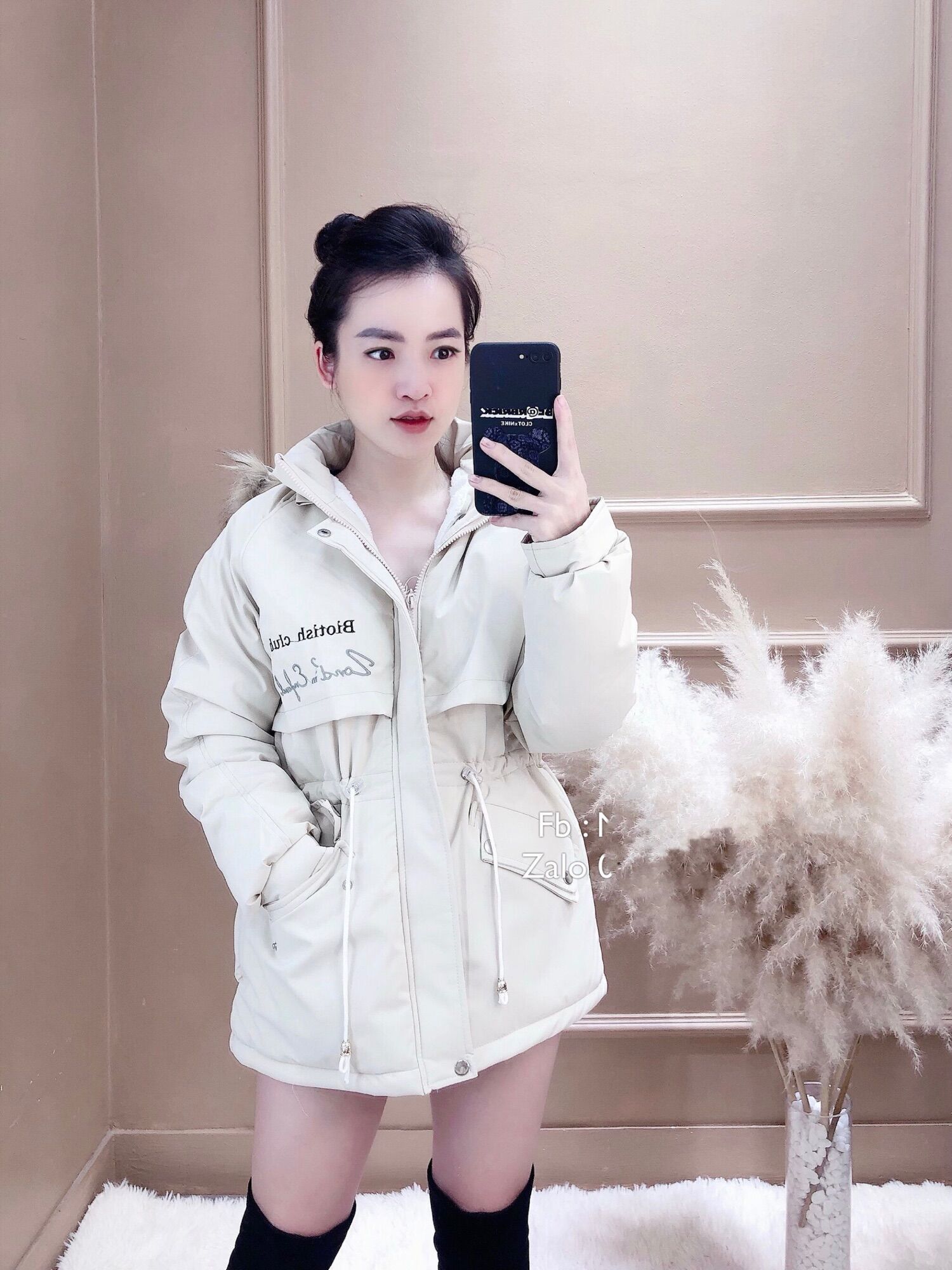 Áo khoác phao parka lót lông mũ lông