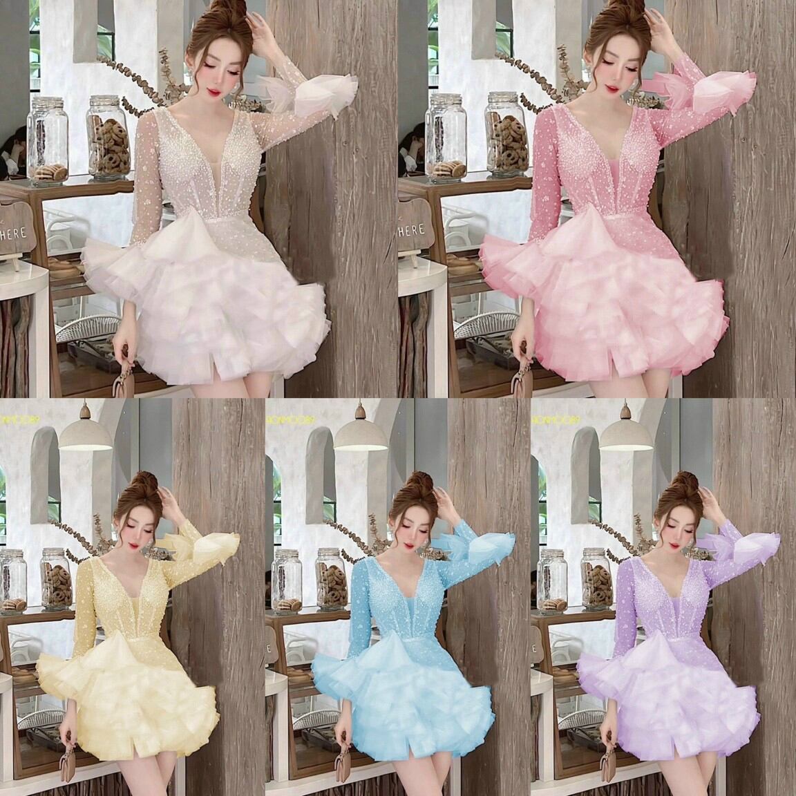 Đầm bèo cườm tay dài