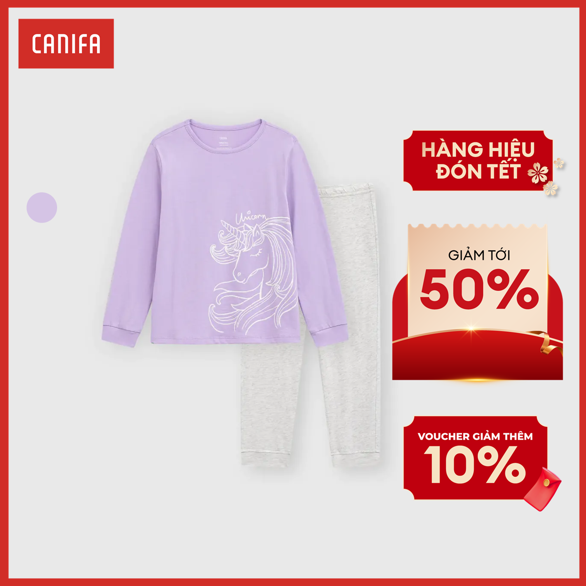 Bộ quần áo bé gái CANIFA cotton dài tay quần dài  1LS23W006