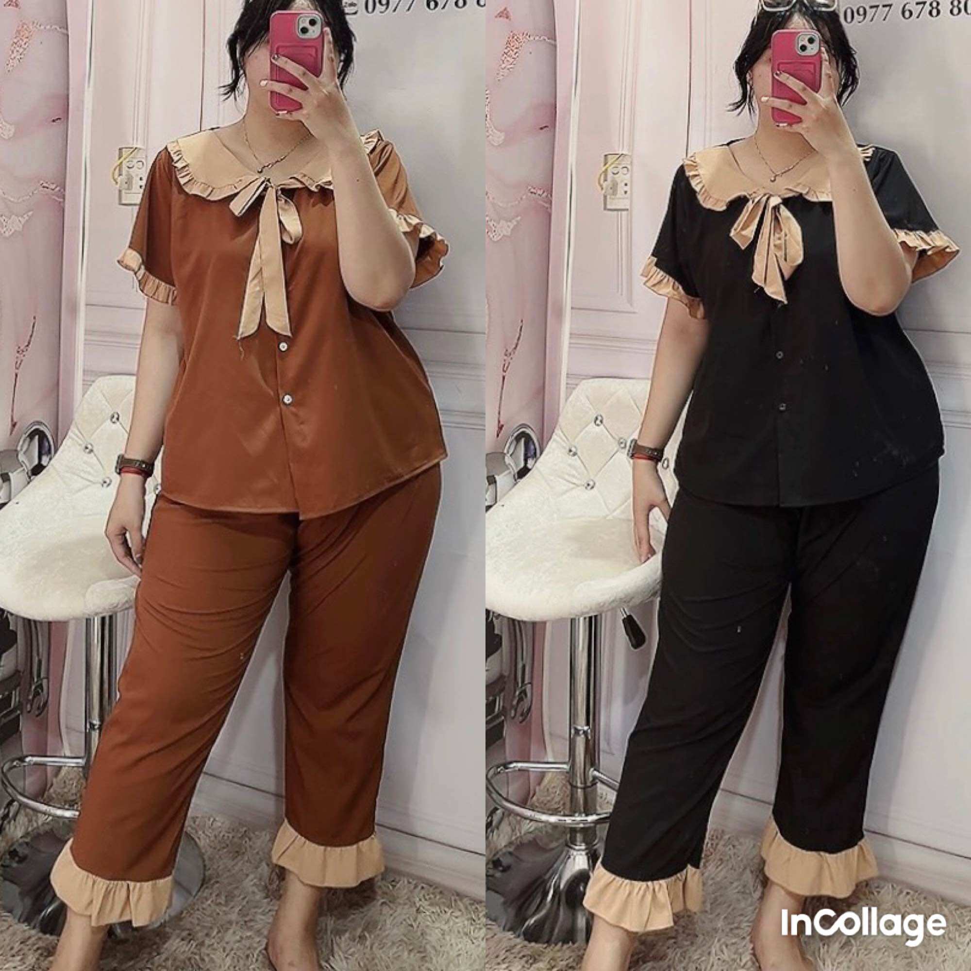 Pirama tiểu thư bigsize cổ bèo cột nơ 67kg đến 95kg